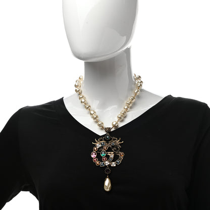 Gucci Crystal Pearl Marmont Dragon Necklace Aged Gold Multicolor 2 of 6