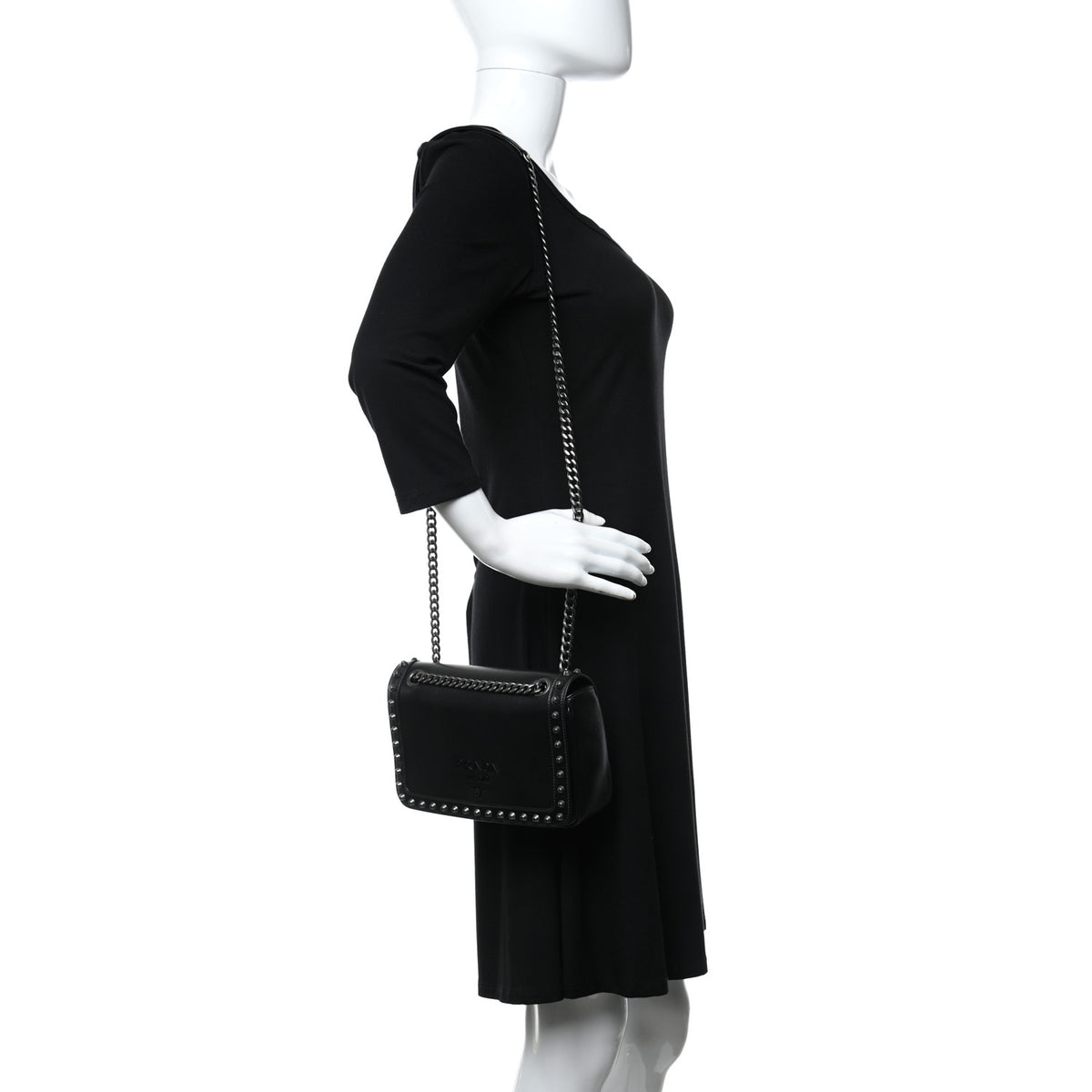 Prada Glace Calfskin Studded Crossbody Black 2 of 7
