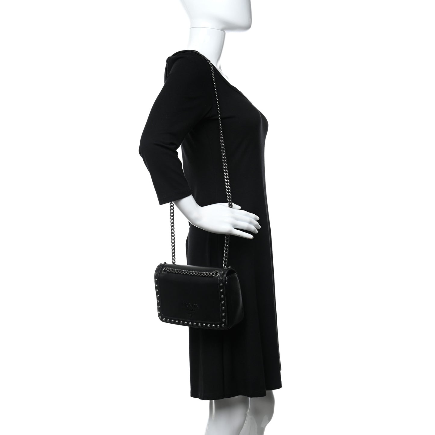 Glace Calfskin Studded Crossbody Black