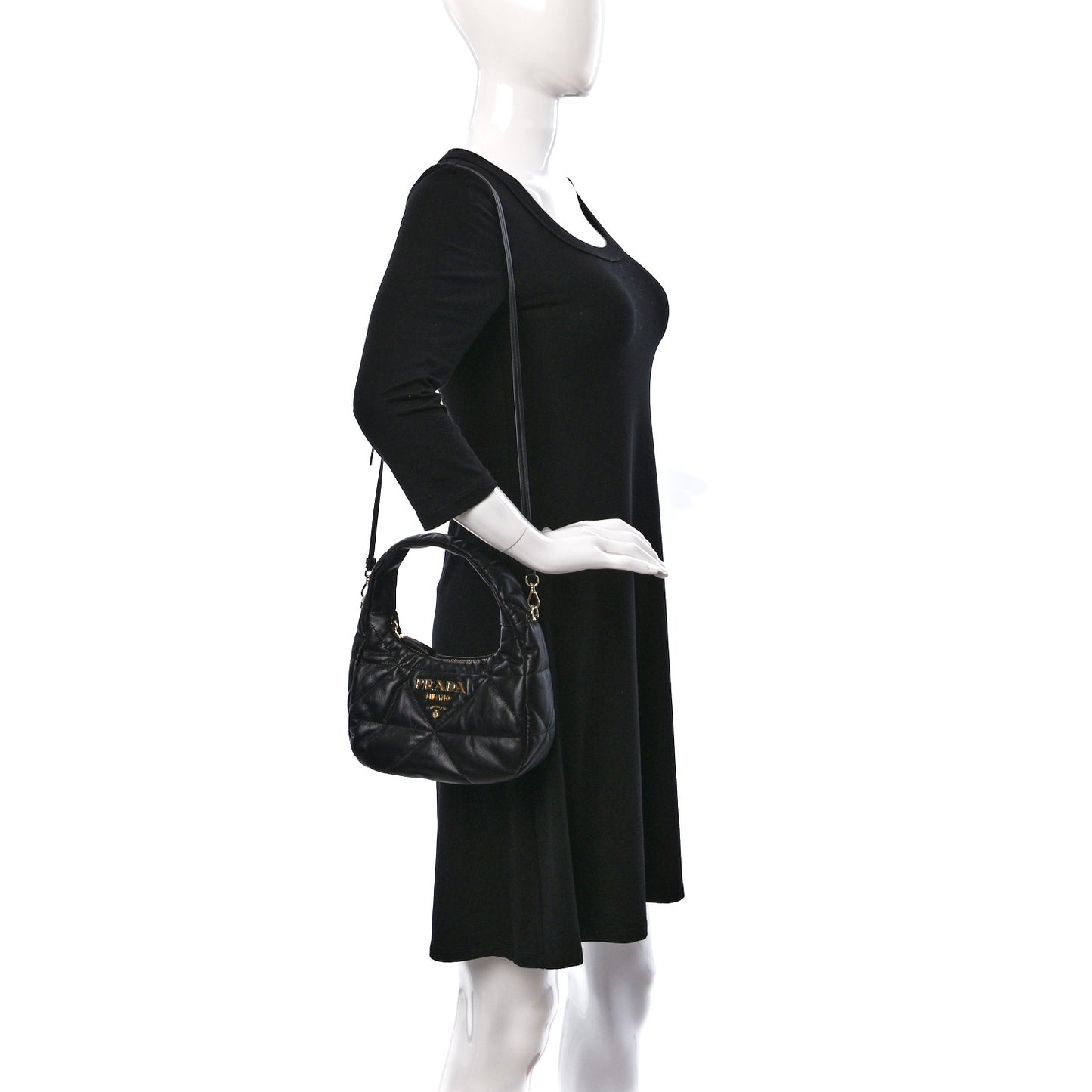 Nappa Triangle Stitched Mini Zippered Hobo Bag Black