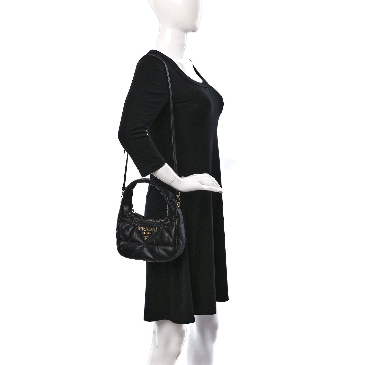 Prada Nappa Triangle Stitched Mini Zippered Hobo Bag Black 2 of 9