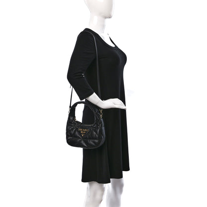 Prada Nappa Triangle Stitched Mini Zippered Hobo Bag Black 2 of 9