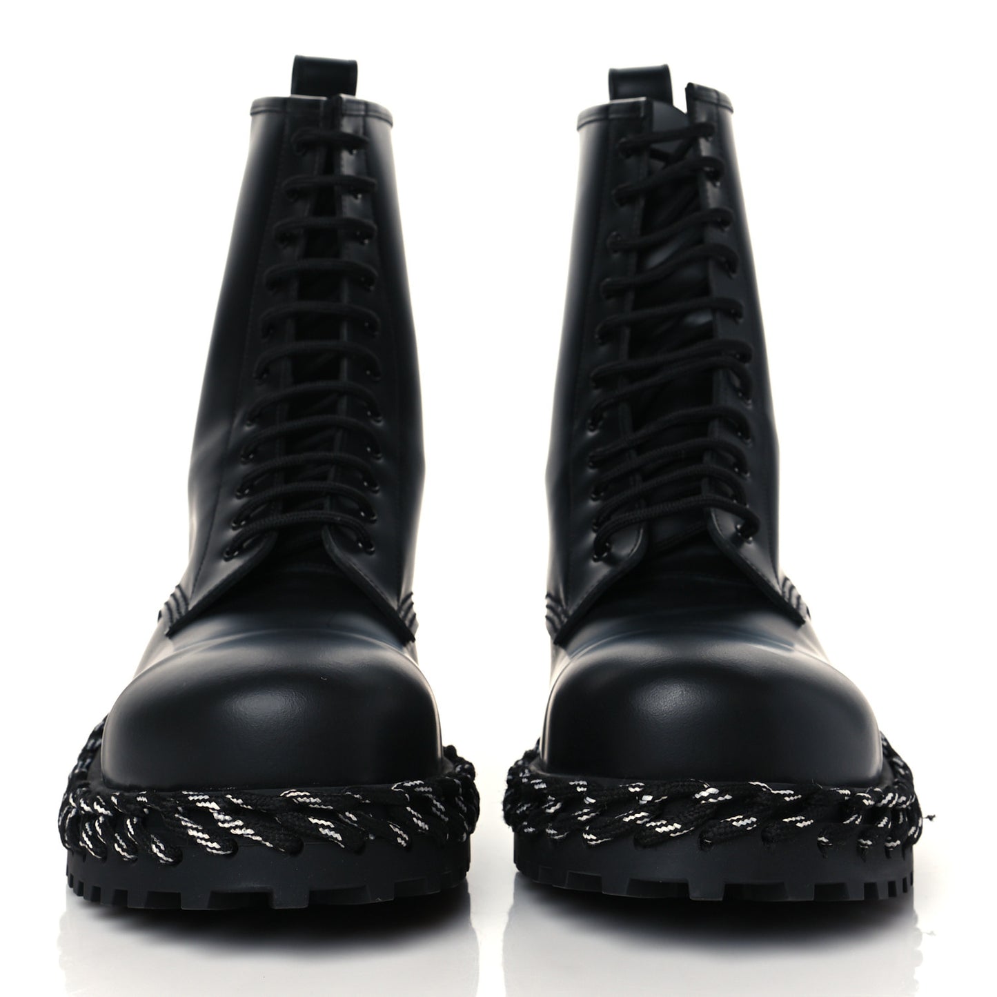 Calfskin Woven Detail Mens Combat Boots 44 Black