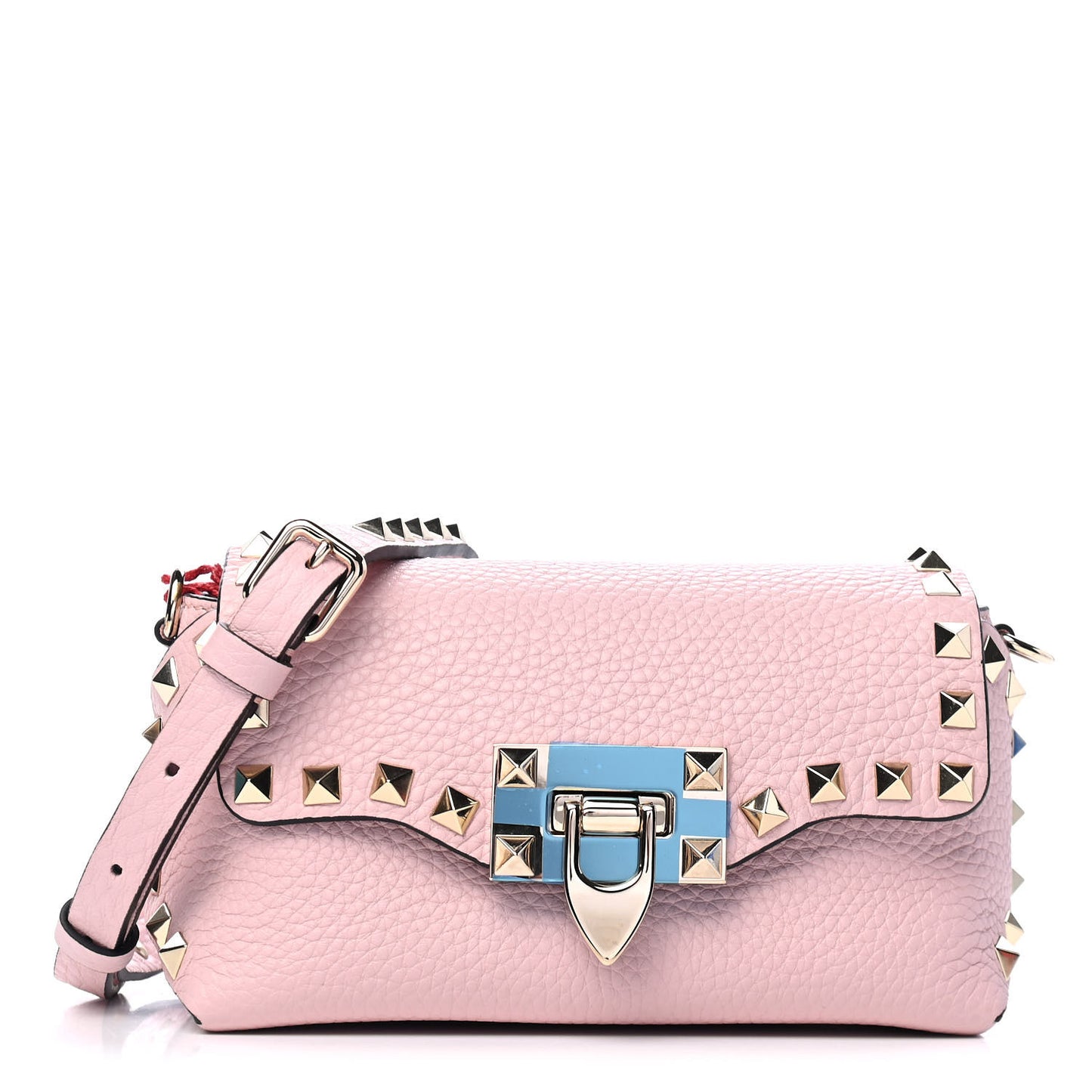 Pebbled Calfskin Mini Rockstud Crossbody Bag Water Rose