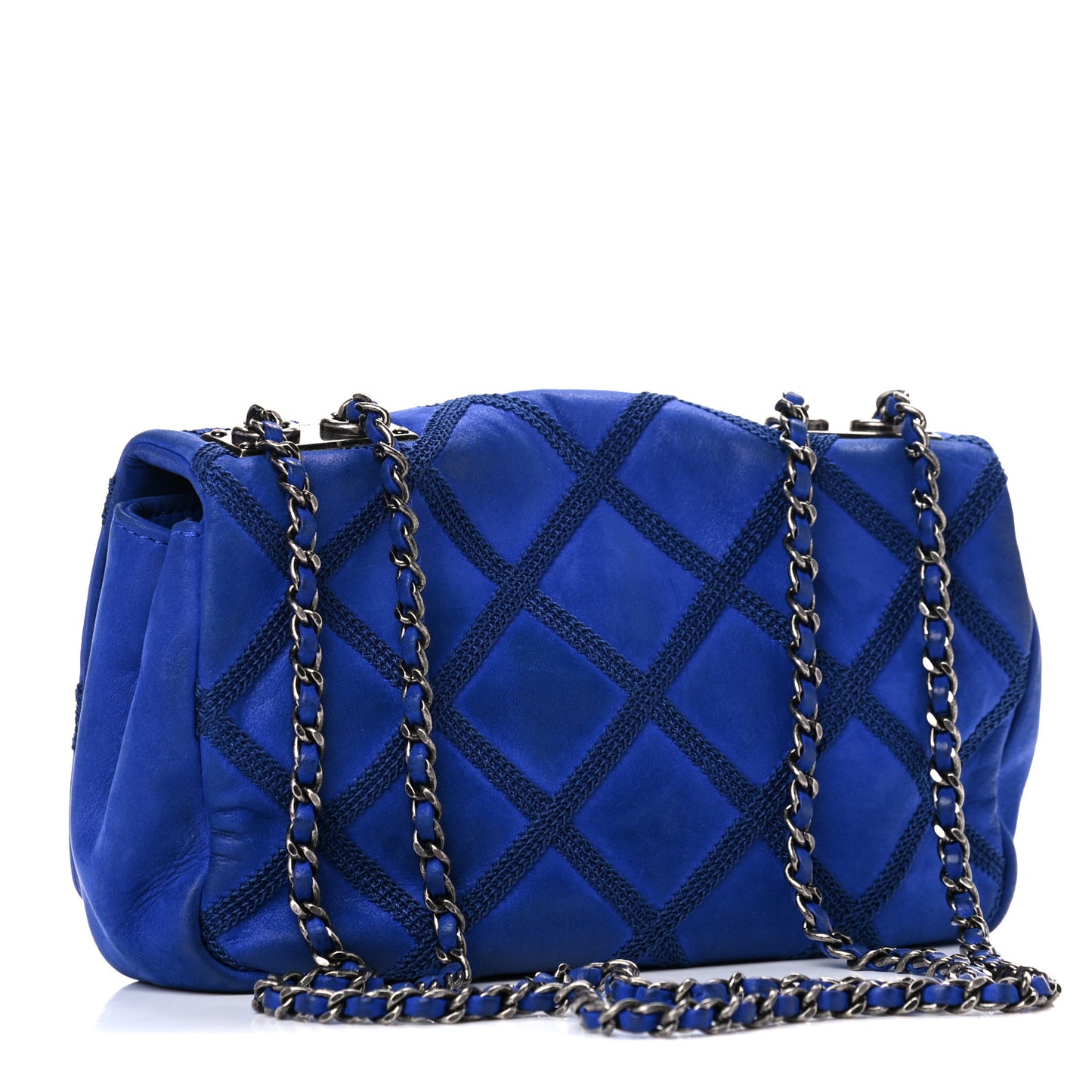 Suede Diamond Embellished Medium Single Flap Blue