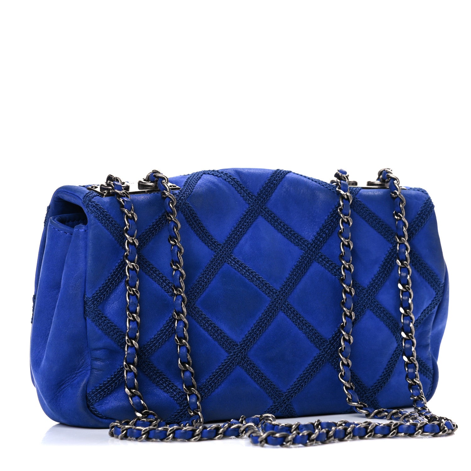 Chanel Suede Diamond Embellished Medium Single Flap Blue 3 of 18