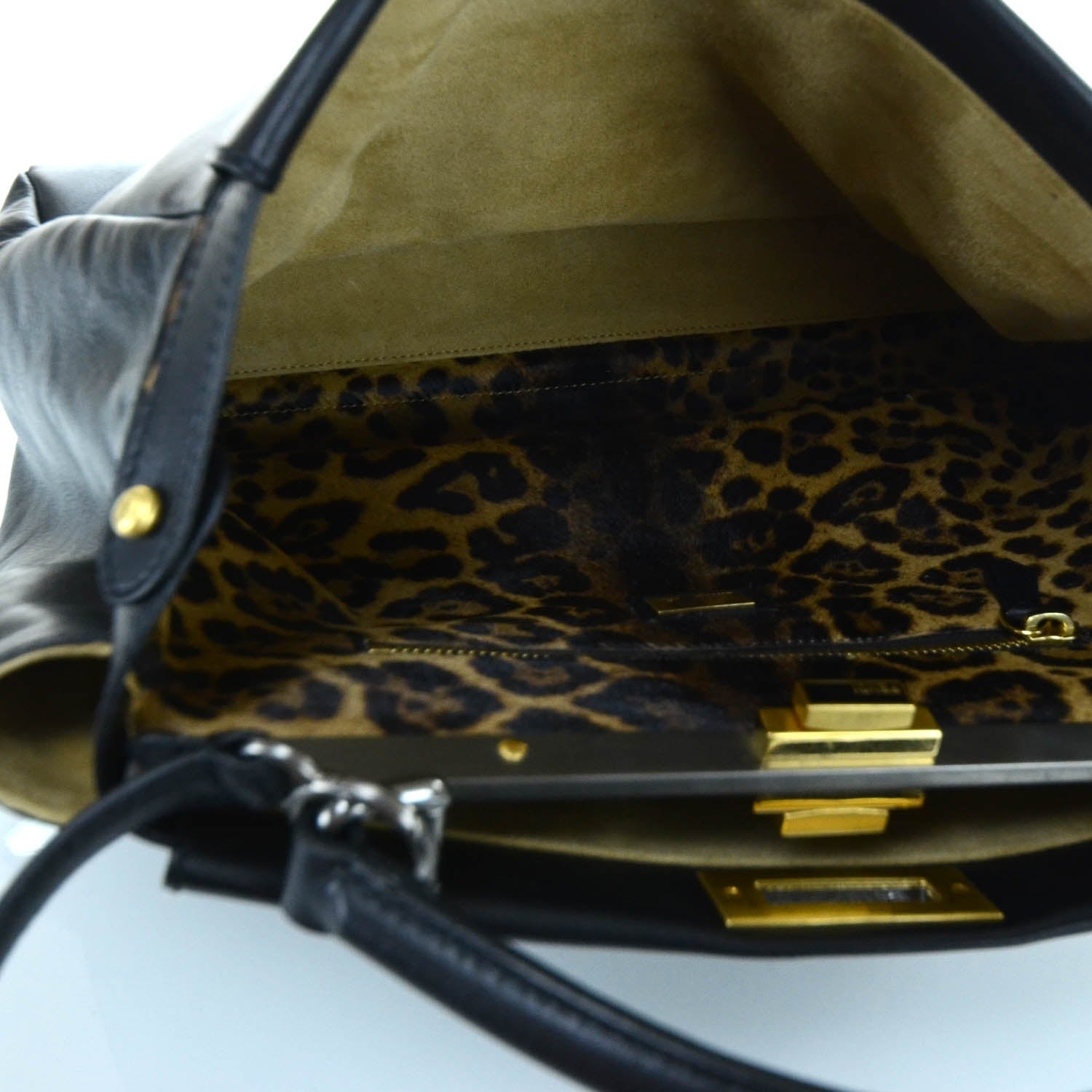 Fendi Calfskin Calf Hair Leopard Print Large Peekaboo Iconic Satchel Black 12 of 13
