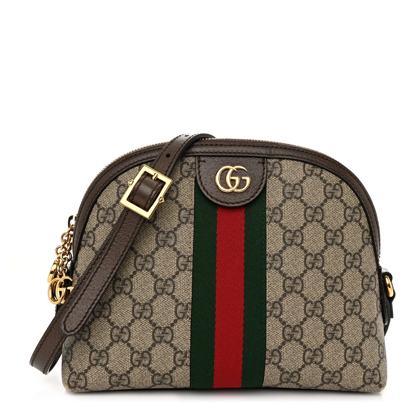 GG Supreme Monogram Textured Dollar Calfskin Web Small Ophidia Dome Shoulder Bag Beige Ebony New Acero