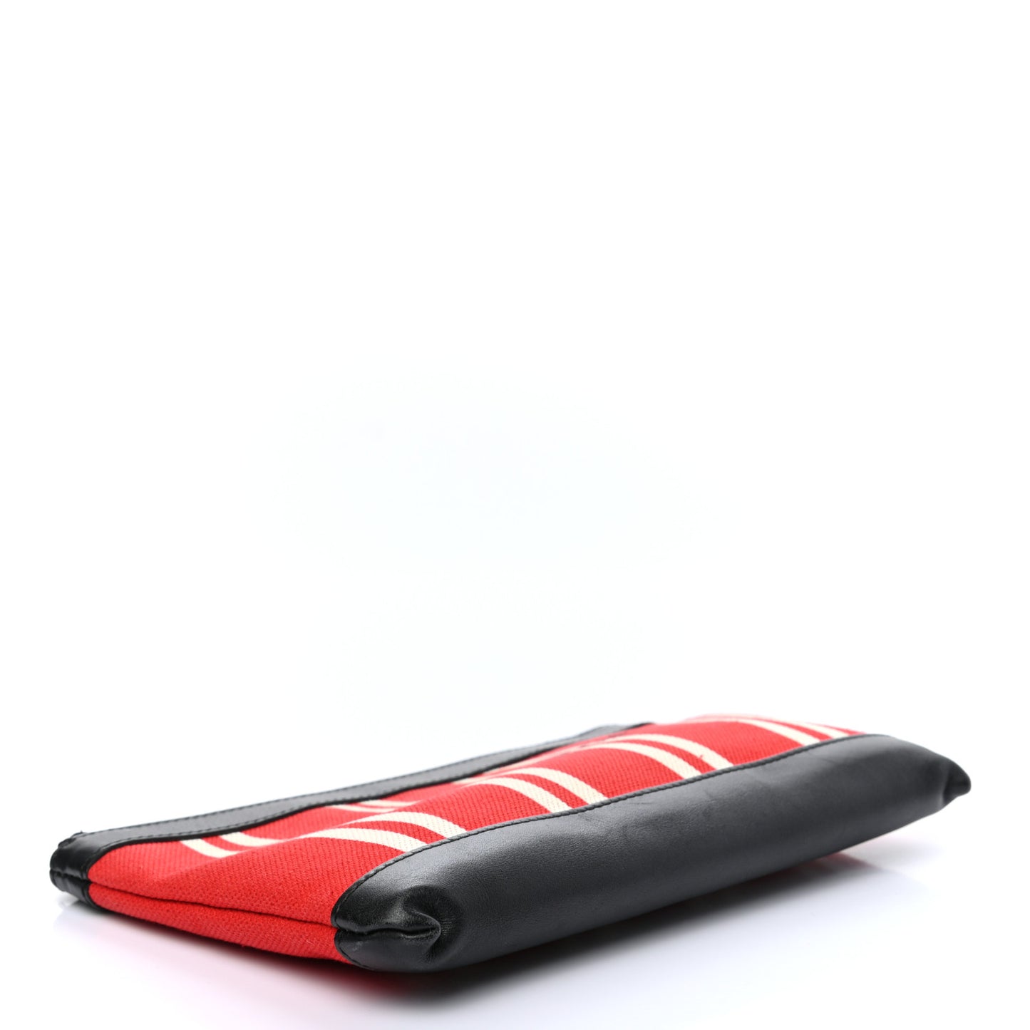 Calfskin Cotton Canvas Striped Logo Clutch Red