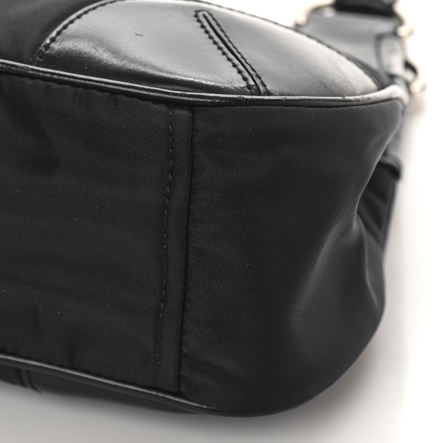 Prada Tessuto Nylon Calfskin Shoulder Bag Black 8 of 8