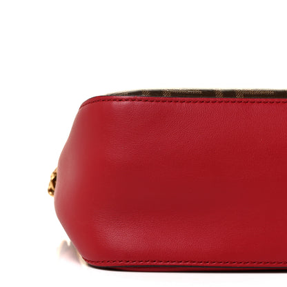 Fendi Vitello Grace Glazed Fabric FF 1974 Double F Shoulder Bag Fragola Mogano Panna 9 of 10