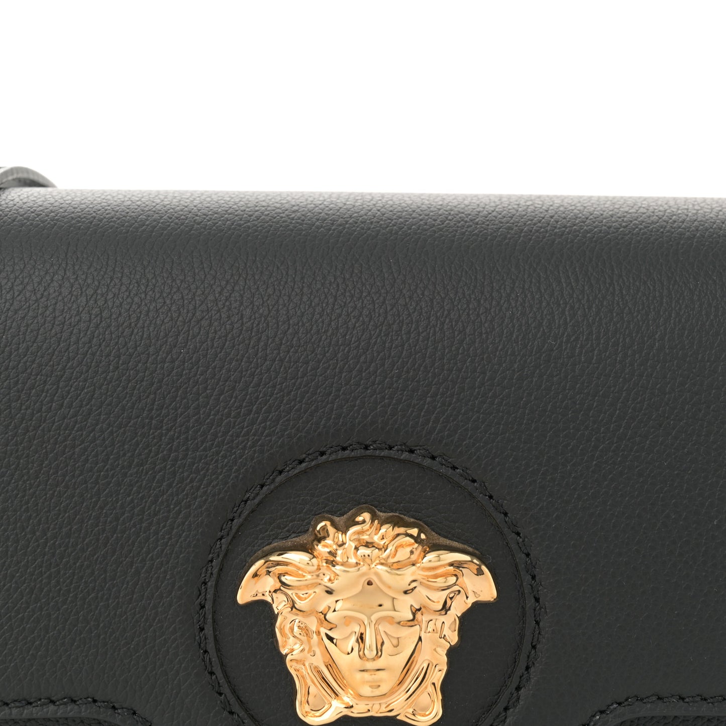 Grained Calfskin La Medusa Flap Shoulder Bag  Black