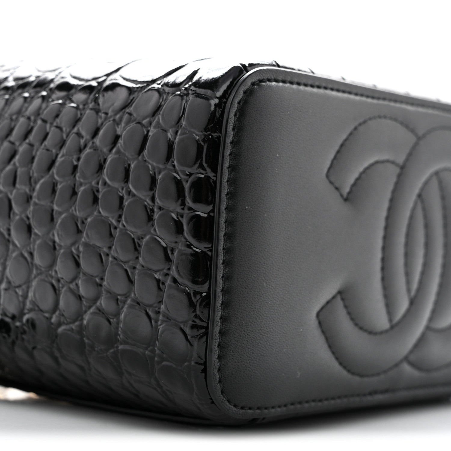 Chanel Calfskin Crocodile Embossed Exoticoco Small Top Handle Vanity Case With Chain Black 8 of 10