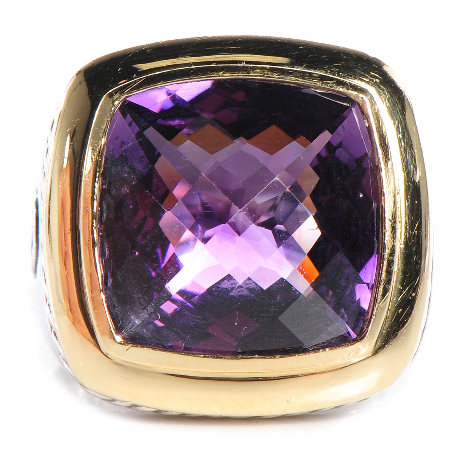 David Yurman Sterling Silver 18K Yellow Gold Amethyst 16mm Albion Statement Ring 56 7.5 1 of 5