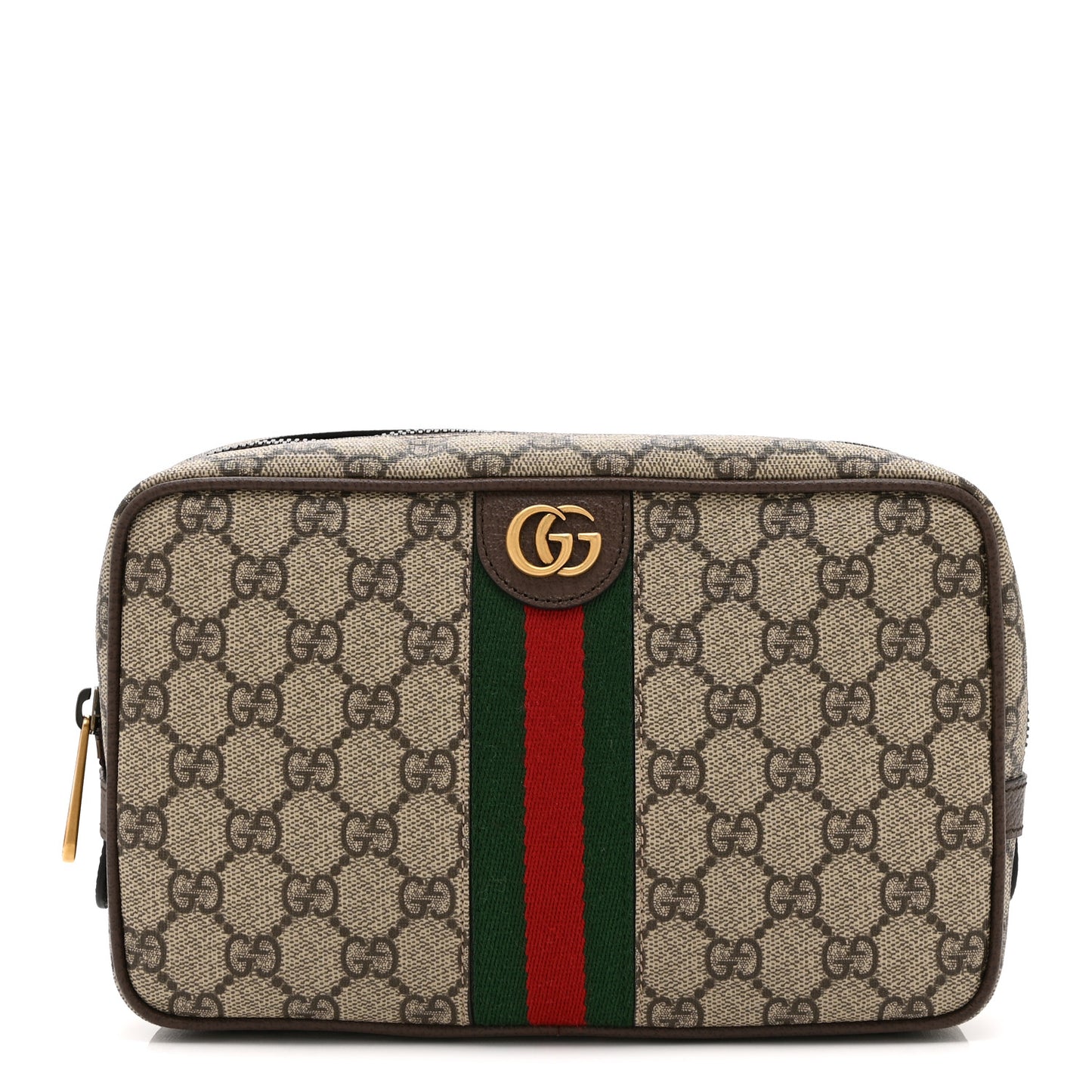 GG Supreme Monogram Textured Calfskin Web Small Cosmetic Case Beige Ebony New Acero