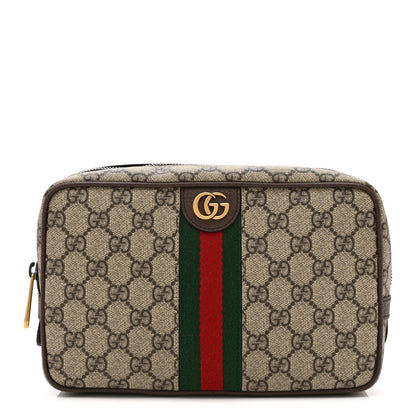 Gucci GG Supreme Monogram Textured Calfskin Web Small Cosmetic Case Beige Ebony New Acero 1 of 10