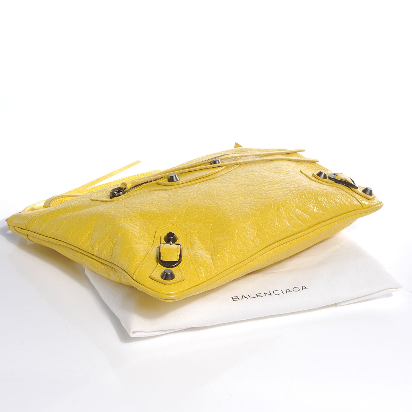 Agneau Handle Flat Clutch Curry