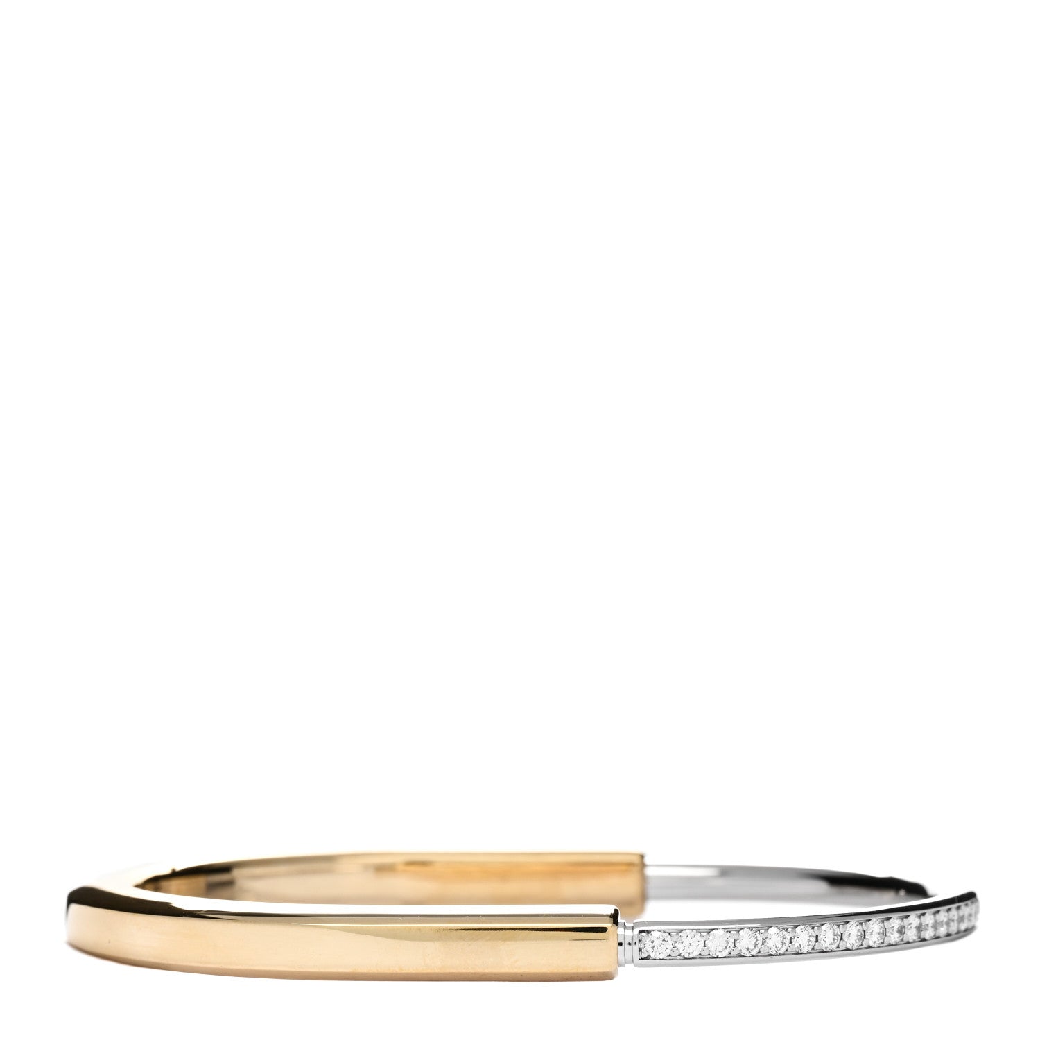 Tiffany 18K Yellow White Gold Diamond Tiffany Lock Half Pave Bangle Bracelet 1 of 4