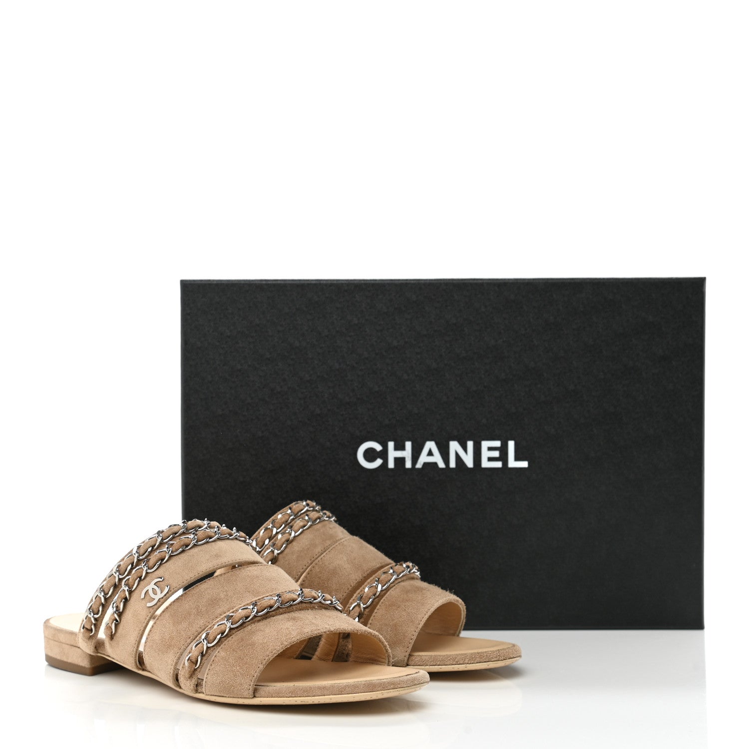 Chanel Suede Chain Mule Sandals 36.5 Beige 9 of 9