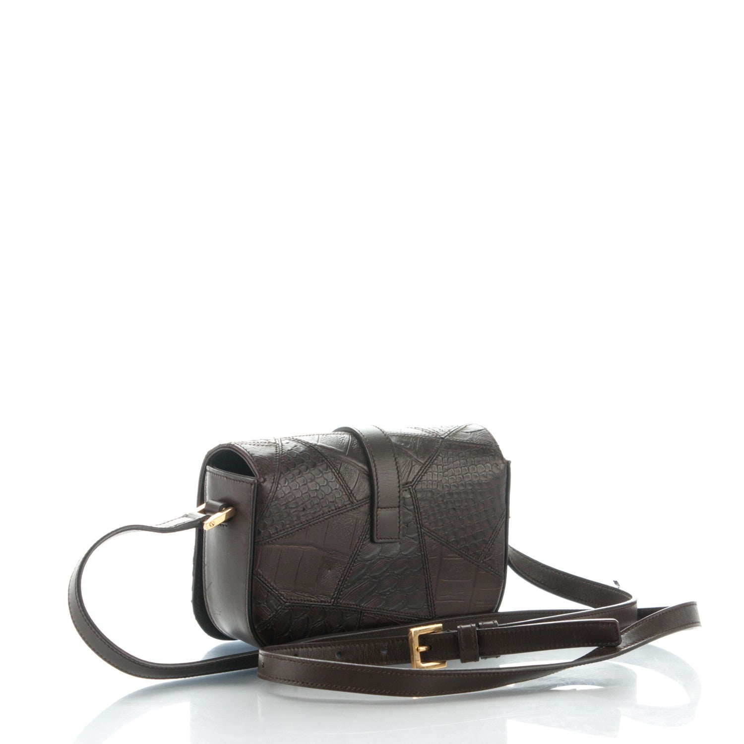 Saint Laurent Reptile Calfskin Embossed Patchwork Small Classic Monogram Universite Bag Brown 3 of 18
