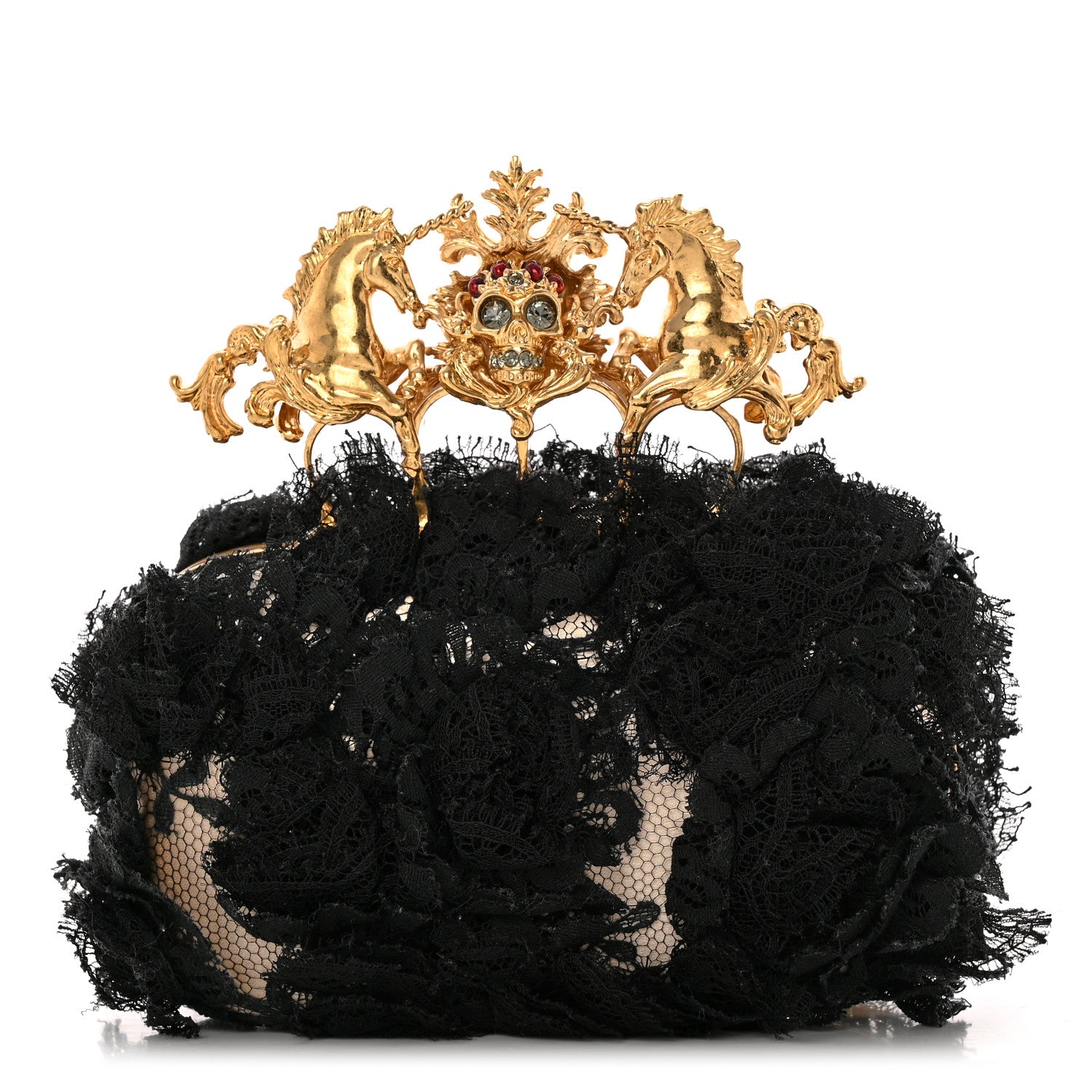 Alexander McQueen Lace Unicorn Knuckle Duster Box Clutch Black 1 of 10