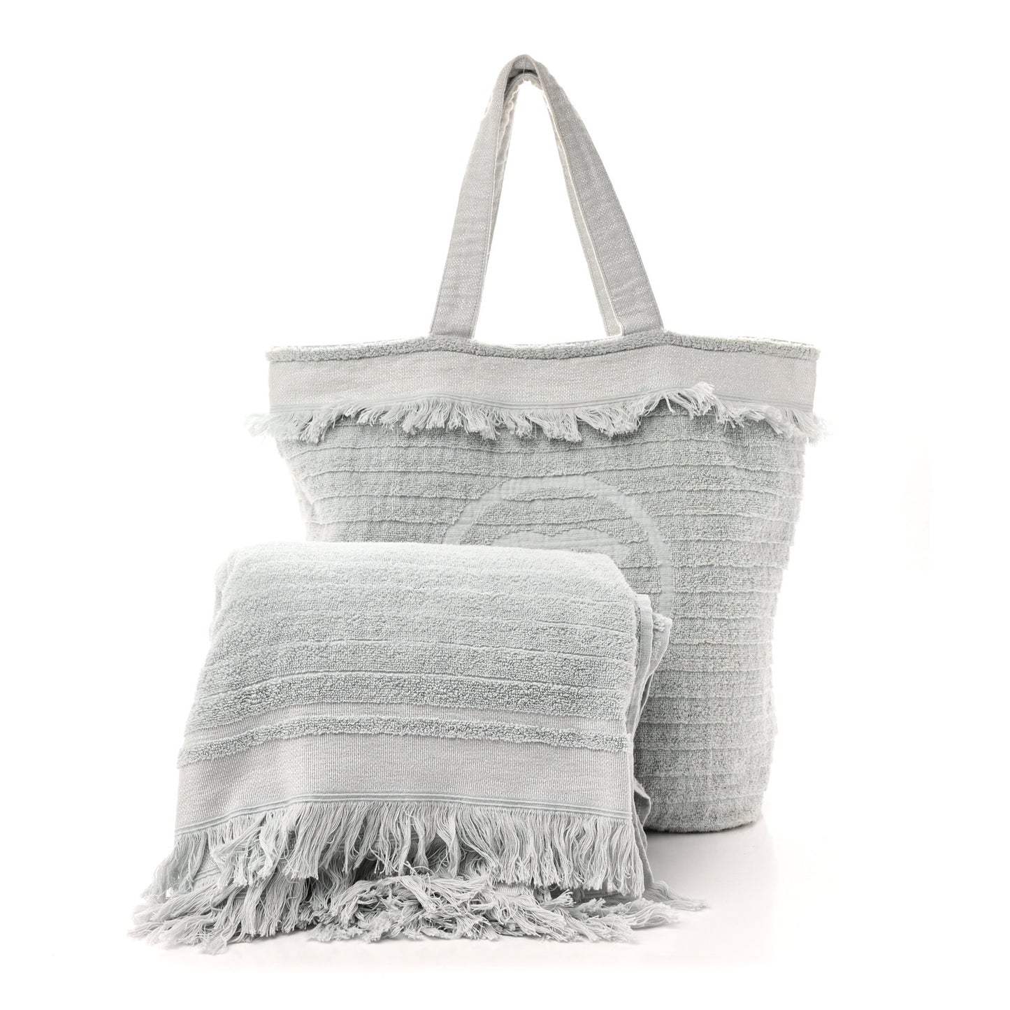 Terry Cotton CC Beach Tote Towel Set Light Grey