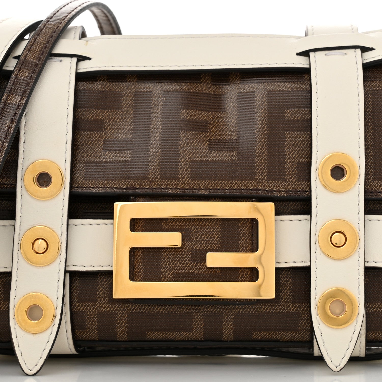 Fendi Glazed Fabric Vitello Century FF 1974 Mini Baguette Cage Mogano Panna White Ice 8 of 10