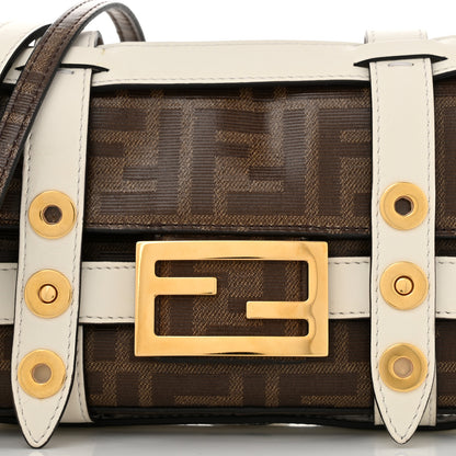 Fendi Glazed Fabric Vitello Century FF 1974 Mini Baguette Cage Mogano Panna White Ice 8 of 10