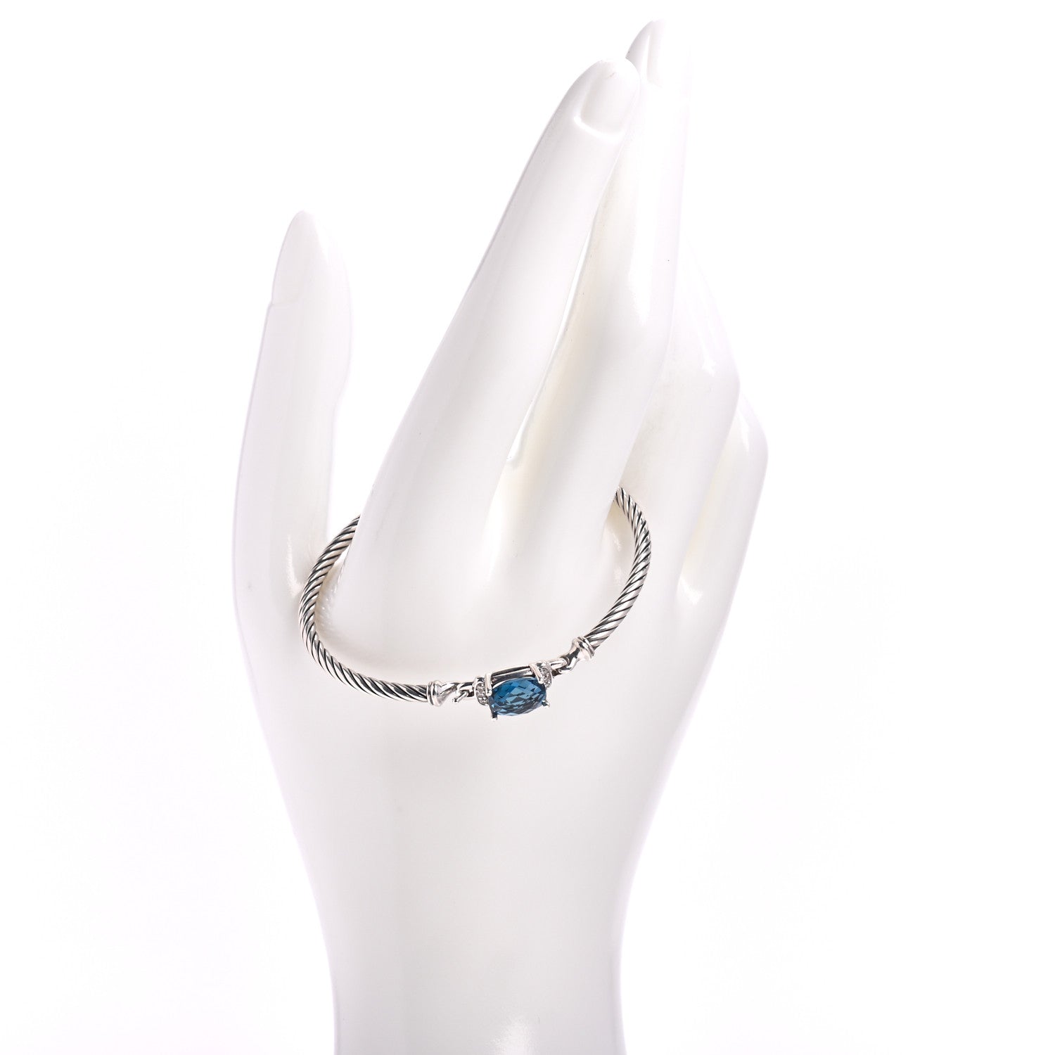 David Yurman Sterling Silver Diamond Hampton Blue Topaz 3mm Petite Wheaton Bracelet 2 of 4