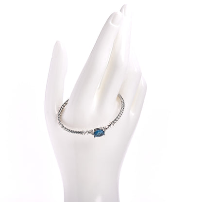 David Yurman Sterling Silver Diamond Hampton Blue Topaz 3mm Petite Wheaton Bracelet 2 of 4