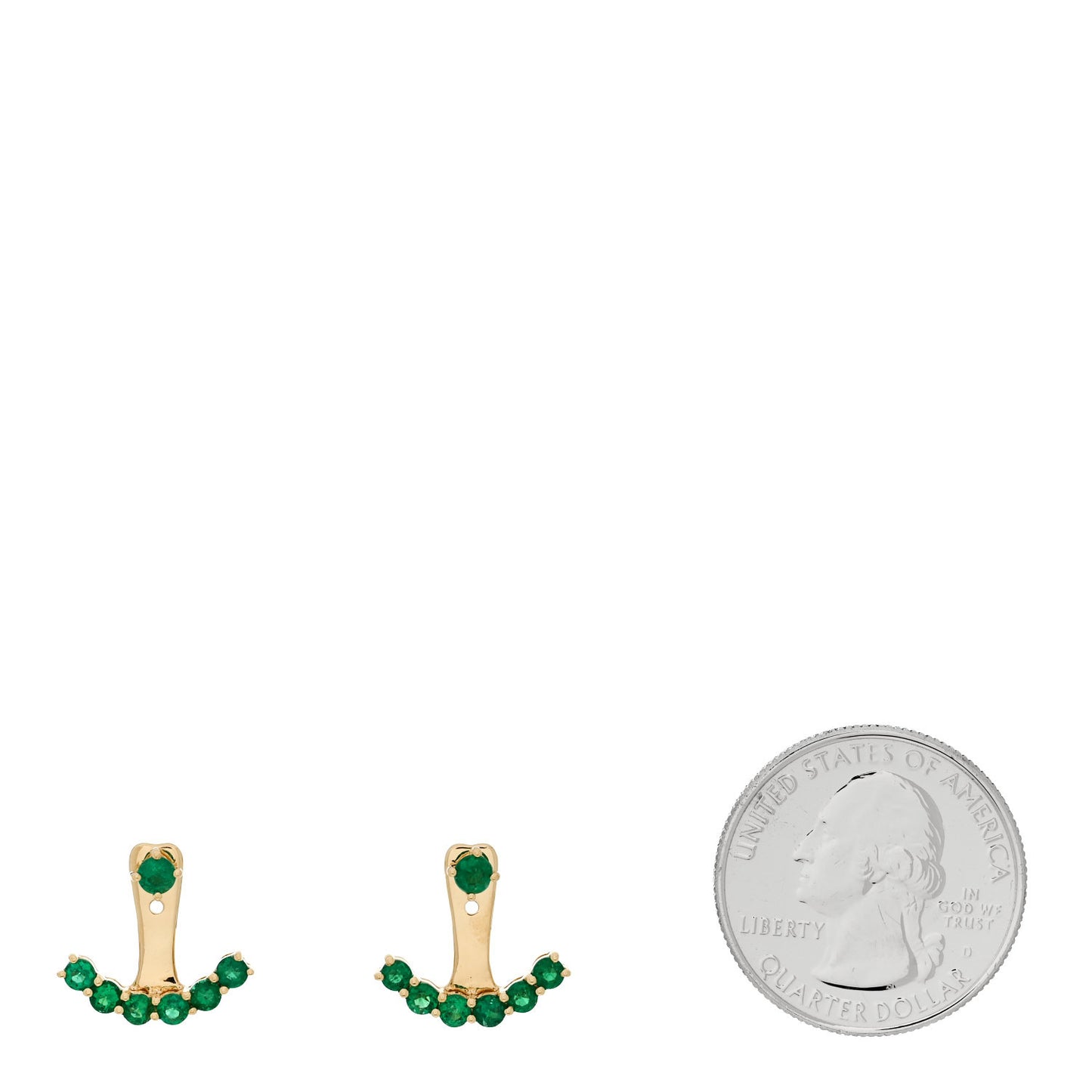 18K Yellow Gold Emerald Ear Jacket Stud Earrings