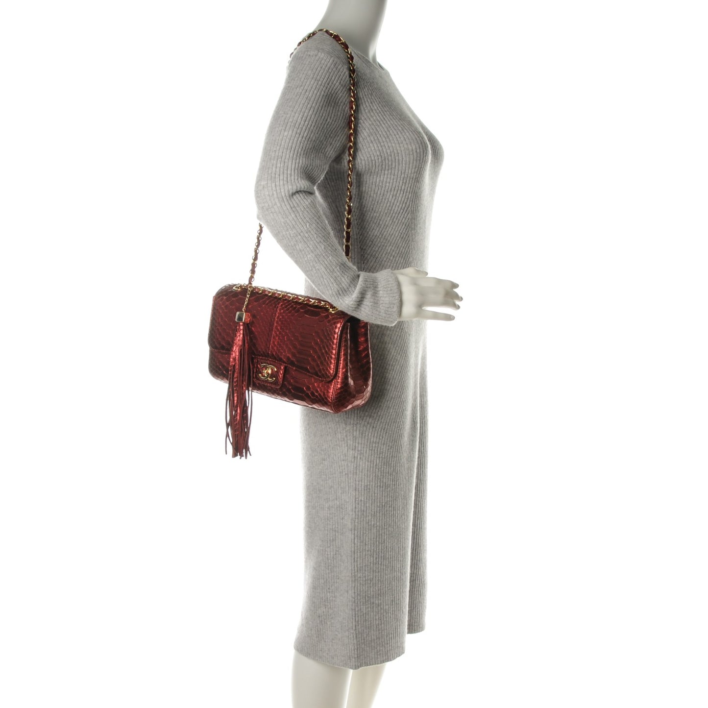 Metallic Python Soho Tassel Medium Flap Red