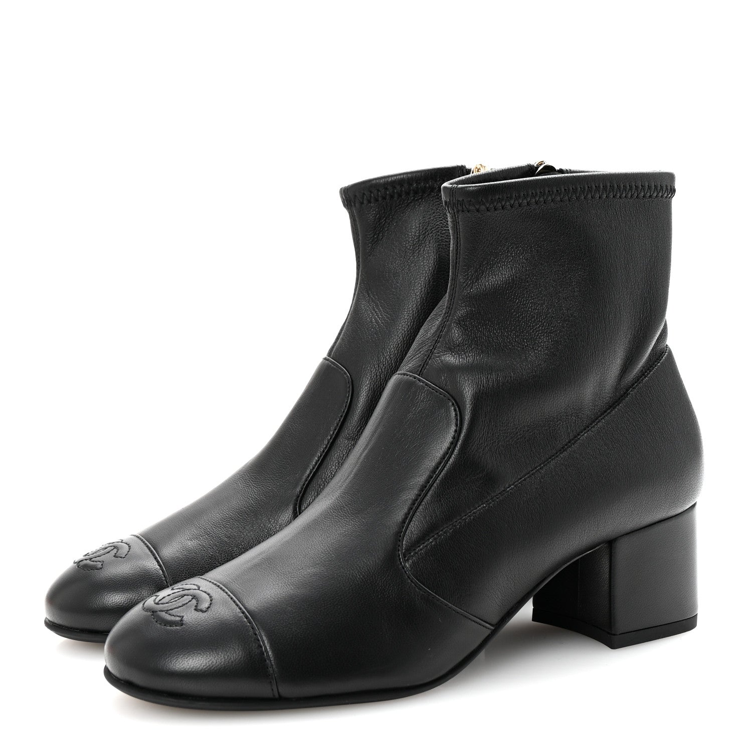 Chanel Stretch Lambskin Cap Toe CC Short Boots 37 Black 4 of 9