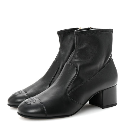 Chanel Stretch Lambskin Cap Toe CC Short Boots 37 Black 4 of 9
