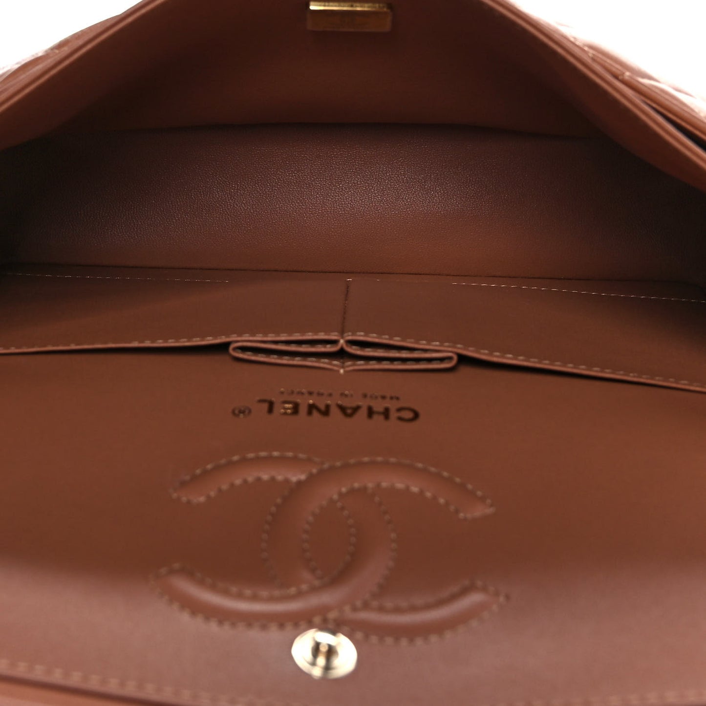 Lambskin Quilted Small Double Flap Brown