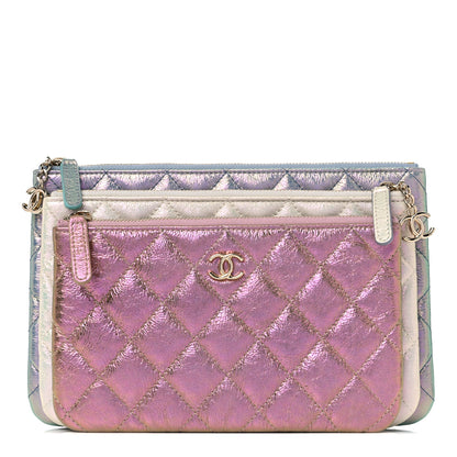 Chanel Iridescent Crumpled Calfskin Trio Cosmetic Case Blue Pink Ivory 1 of 13
