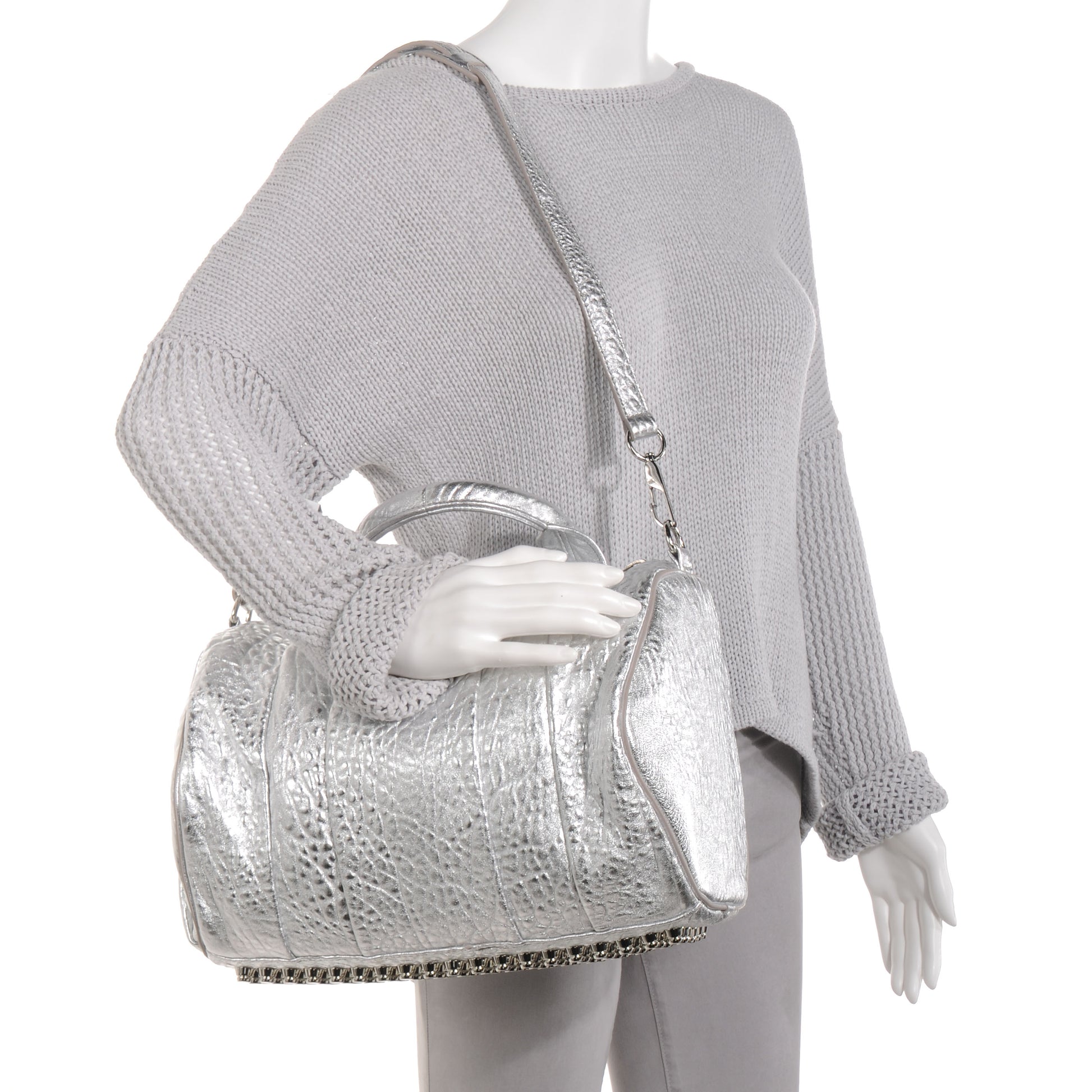 Alexander Wang Pebbled Leather Rocco Duffel Rhodium w Rhodium Hardware 2 of 7