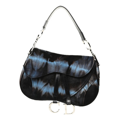 Christian Dior Pony Hair Double Saddle Bag Blue Brown 1 of 11