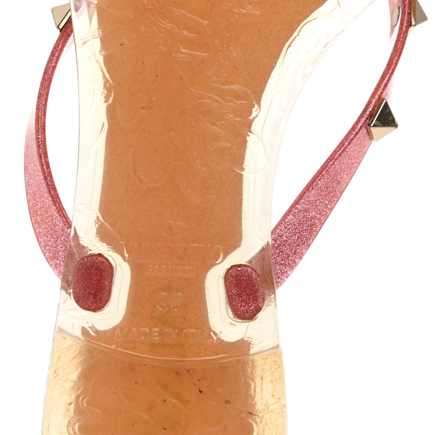 PVC Jelly Glitter Rockstud Bow Thong Sandals 36 Pink