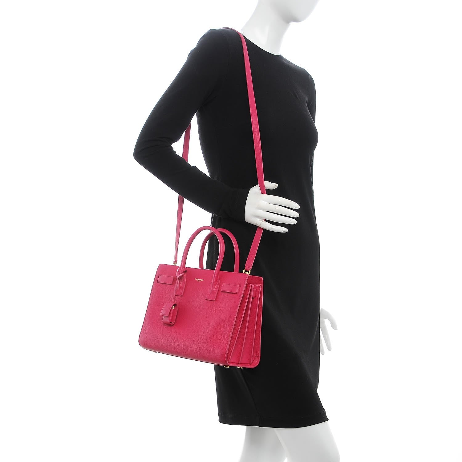 Saint Laurent Grained Calfskin Baby Sac De Jour Lipstick Fuchsia 2 of 8