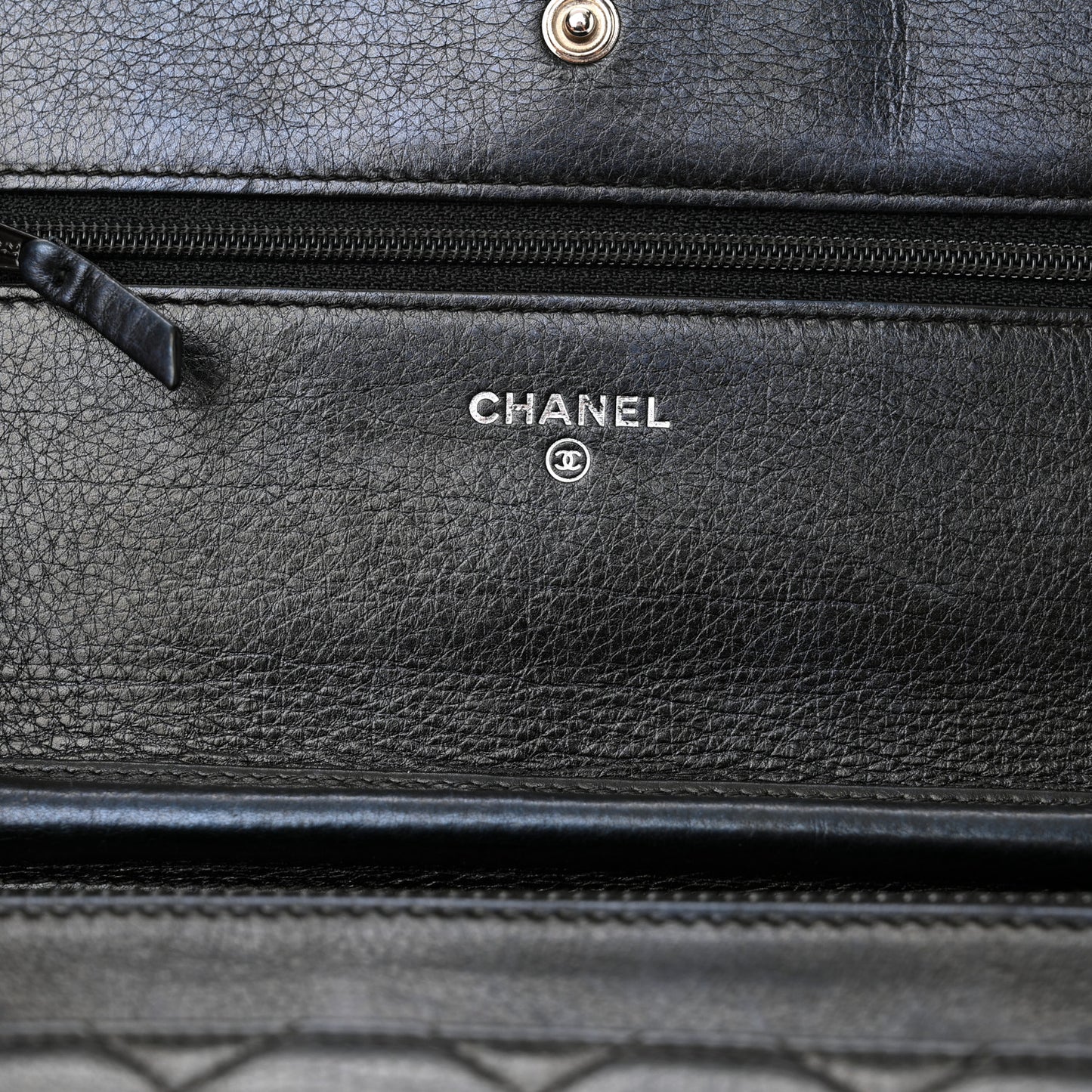 Metallic Calfskin Quilted Boy Wallet On Chain WOC Navy Blue