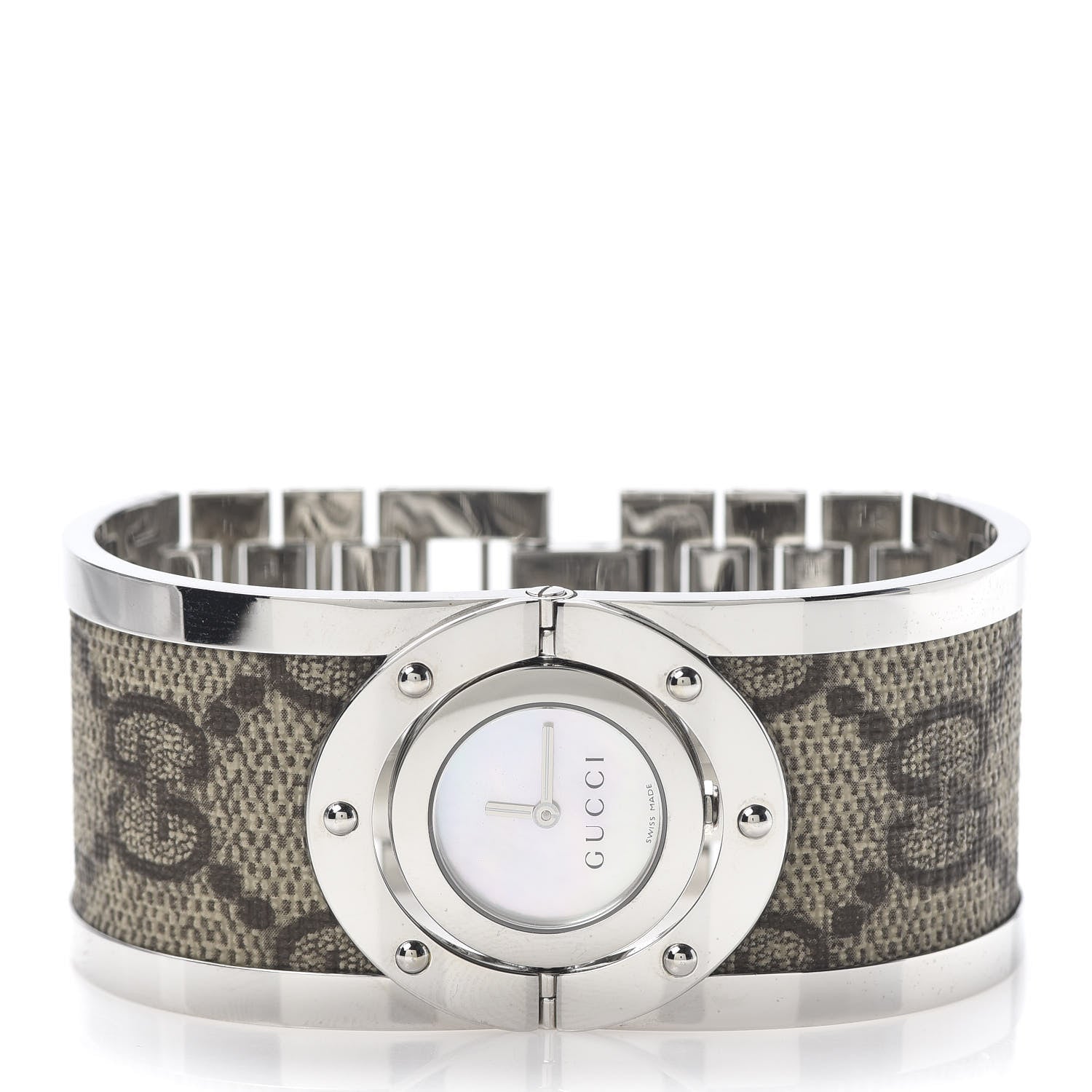 Gucci Stainless Steel Canvas Mother of Pearl 33mm Twirl Monogram Quartz Watch 3 of 8