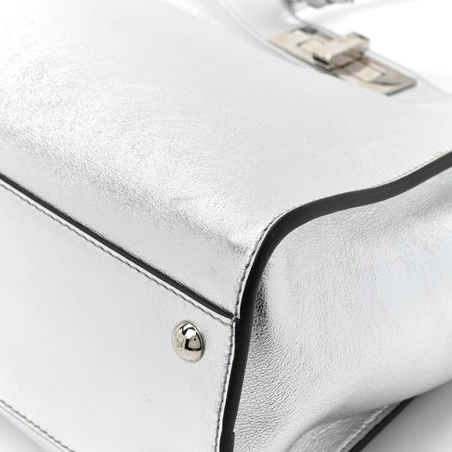 Vitello Catalan Mirror Medium Peekaboo Iconic Satchel Argento