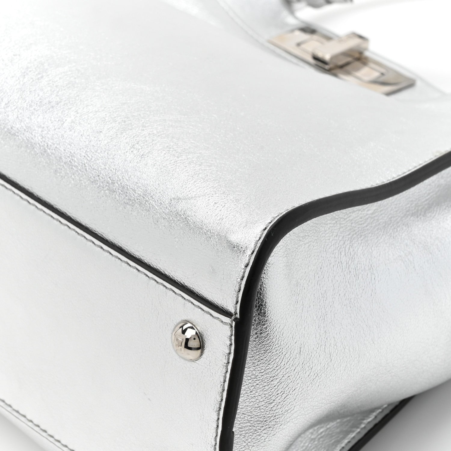 Fendi Vitello Catalan Mirror Medium Peekaboo Iconic Satchel Argento 17 of 17