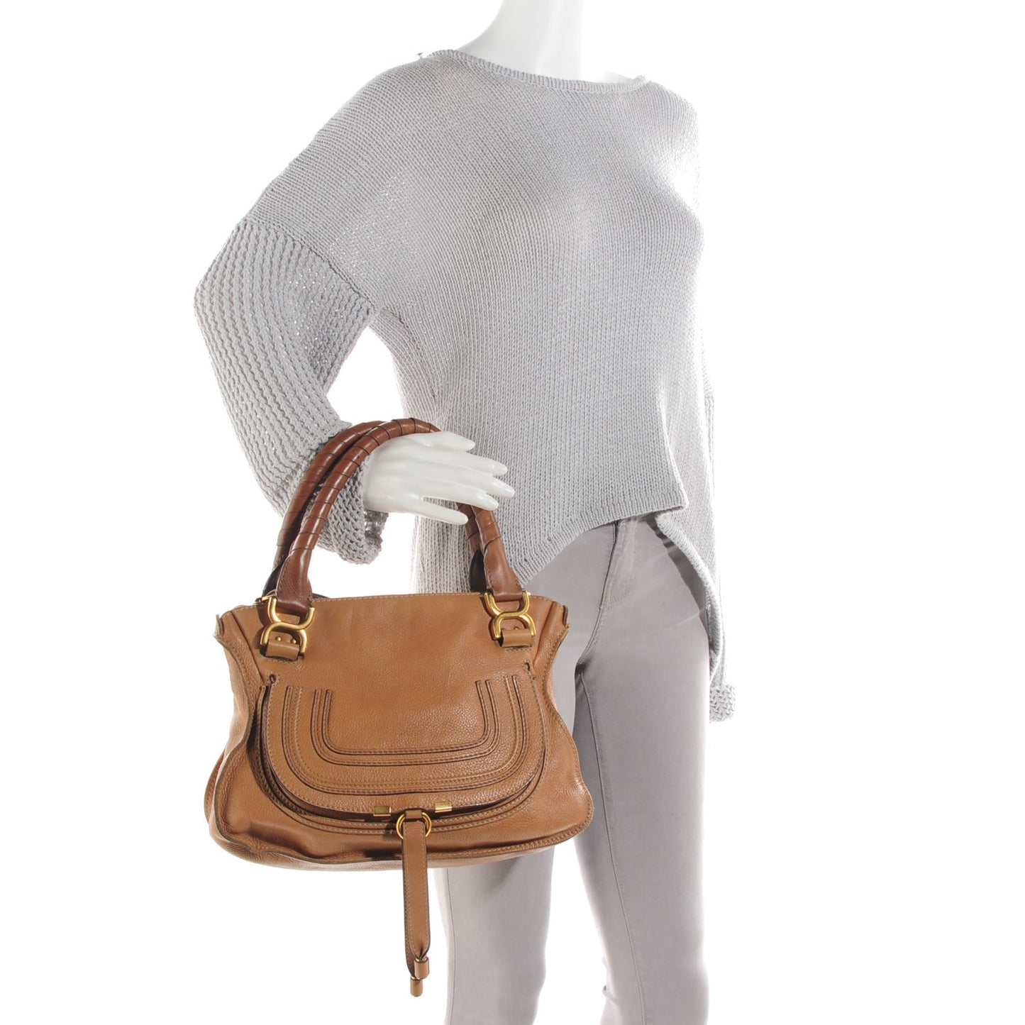 Calfskin Medium Marcie Satchel Brown Sugar