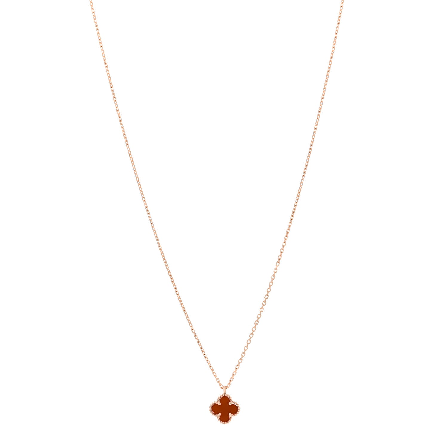 Van Cleef & Arpels 18K Rose Gold Carnelian Sweet Alhambra Pendant Necklace 1 of 6