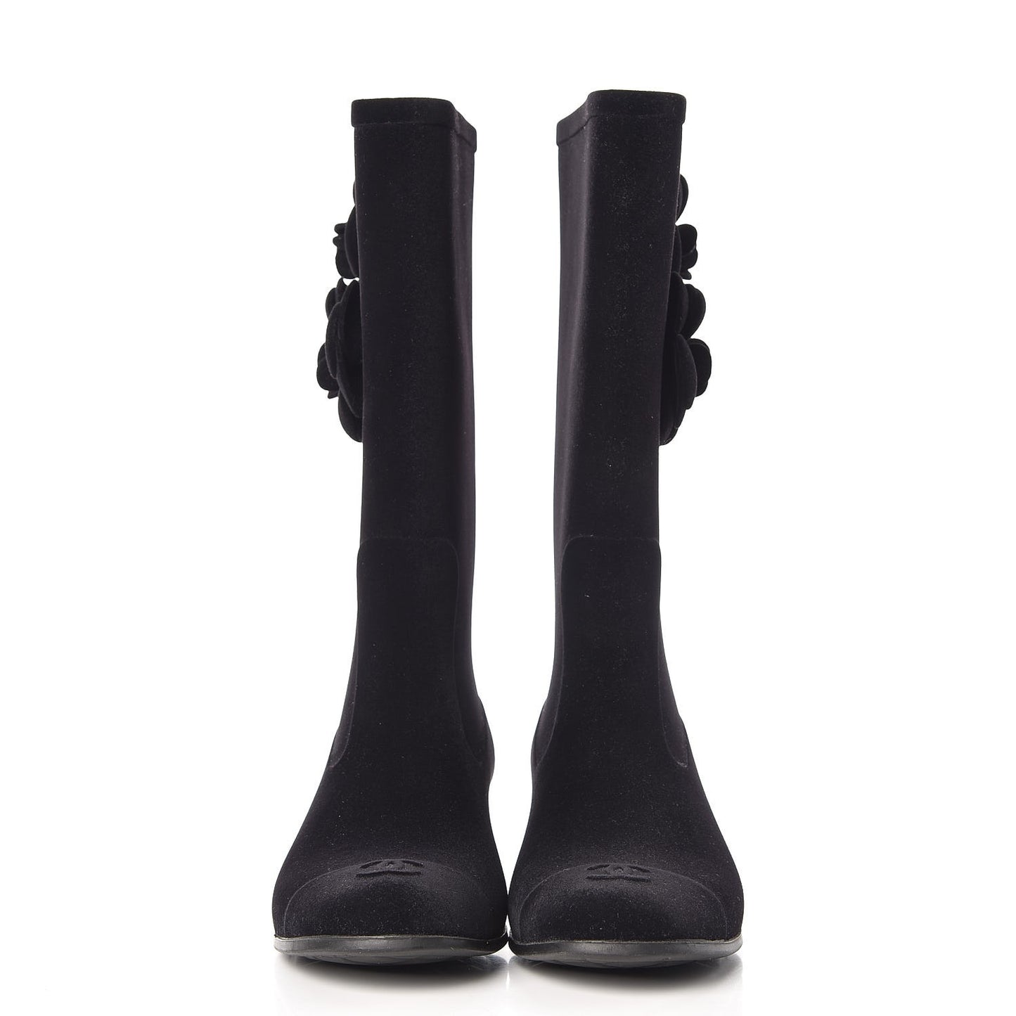 Velvet Camellia High Boots 36 Black