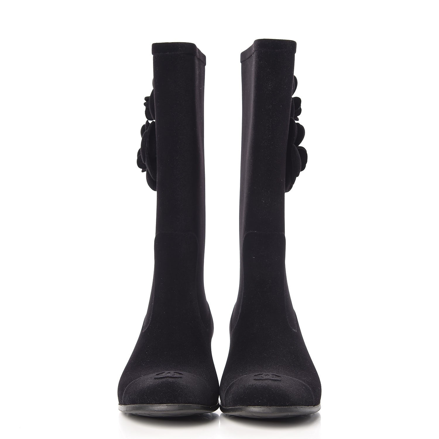 Chanel Velvet Camellia High Boots 36 Black 2 of 6
