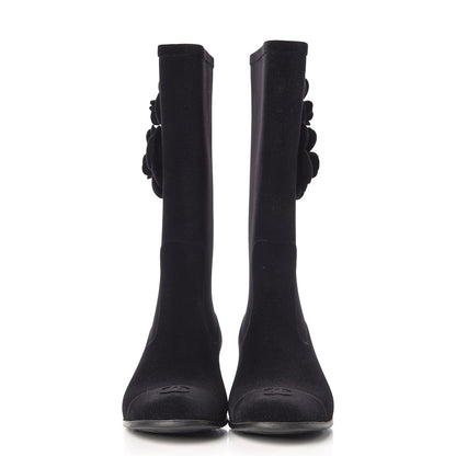 Chanel Velvet Camellia High Boots 36 Black 2 of 6