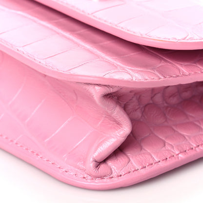Balenciaga Extra Supple Calfskin Crocodile Embossed Gossip Wallet On Chain Candy Pink 10 of 10